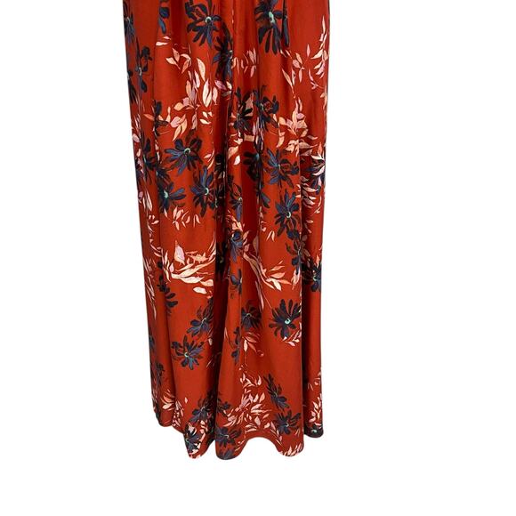 Free People After The Storm Brick Red Floral Print Boho Maxi Shirt Dress Size 0 - Picture 8 of 11